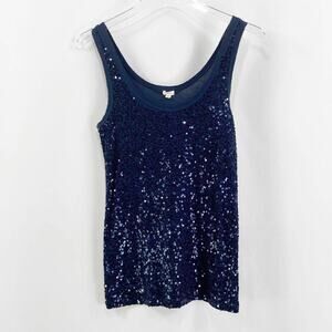 J. CREW Navy Blue Sequin Scoop Neck Tank Top